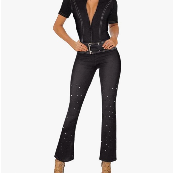 Jumpsuit jean romper one piece crystal pant outfit - Picture 3 of 6